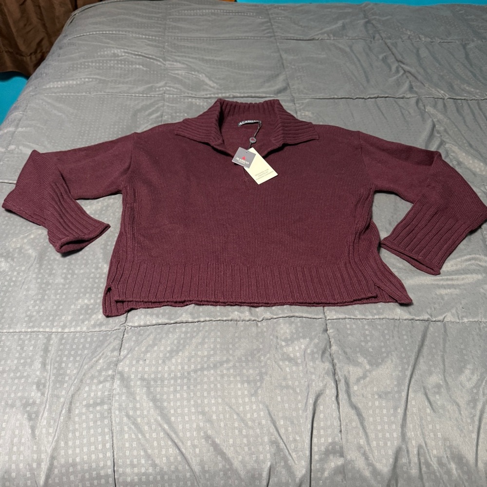 alashan cashmere merino Ena Polo Hi Low V Neck Sweater Merlot Size Small New